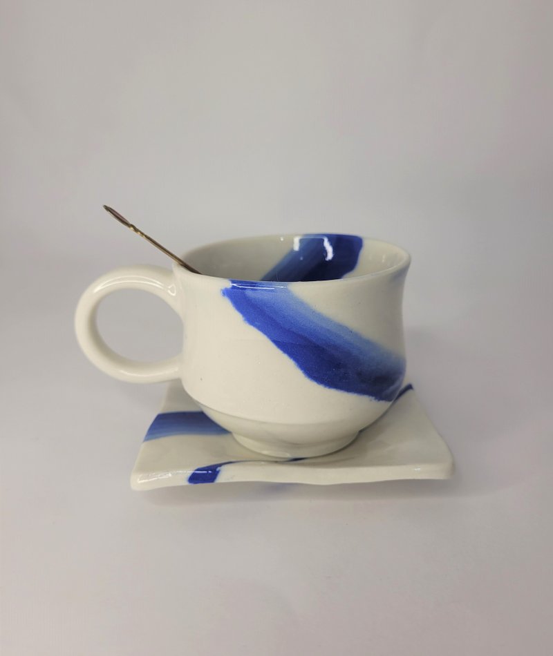 蓝白渐层色绞胎咖啡杯组 - 咖啡杯/马克杯 - 瓷 