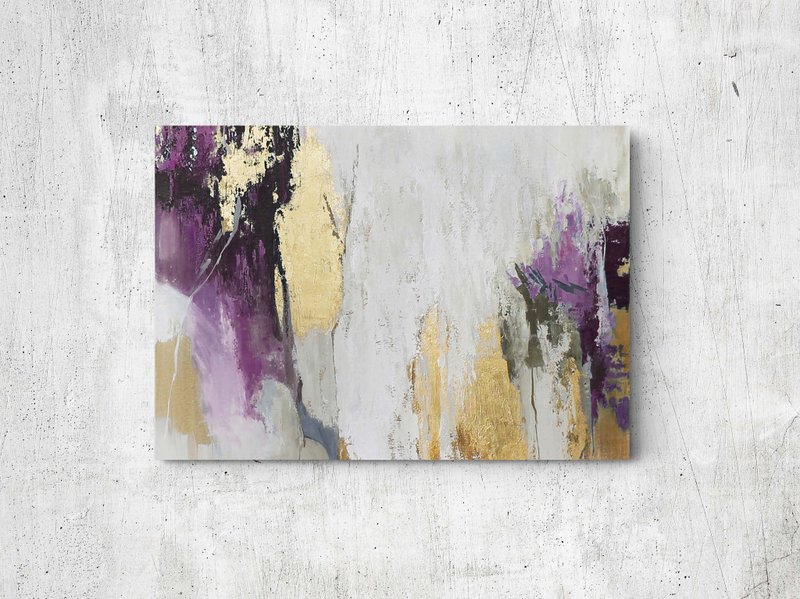 紫色抽象画 | 紫色抽象墙面艺术 | 紫色 | 粉红色雪崩 - 墙贴/壁贴 - 棉．麻 粉红色