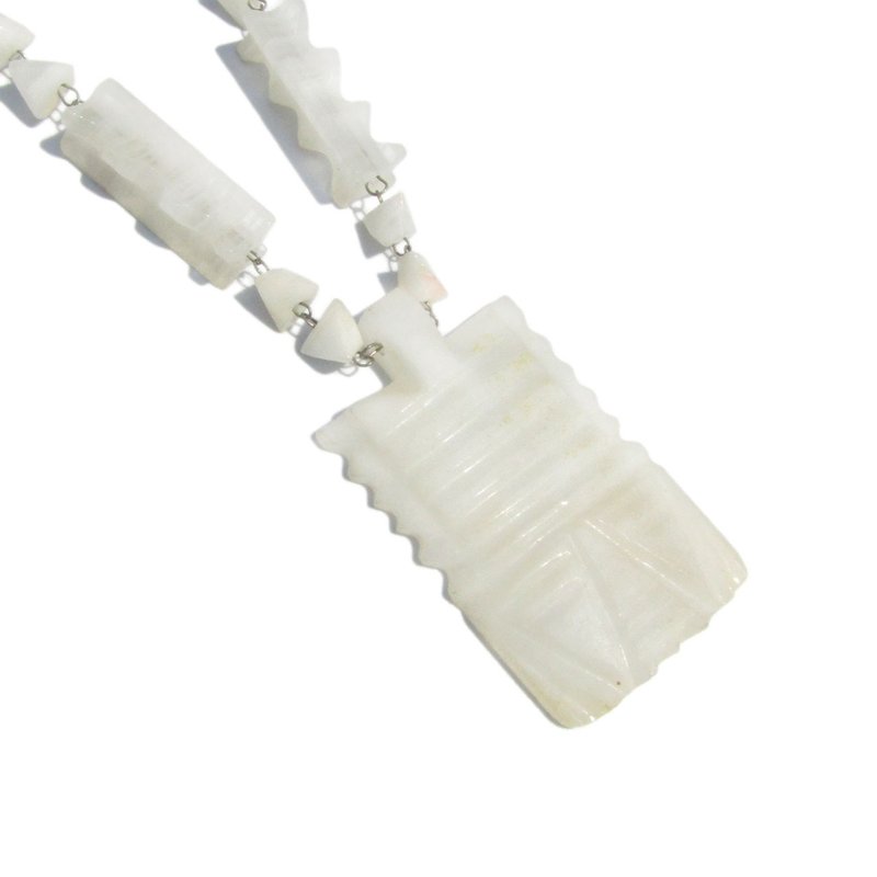 复古白色圣甲虫天然石手工雕刻项链 - 项链 - 其他材质 白色