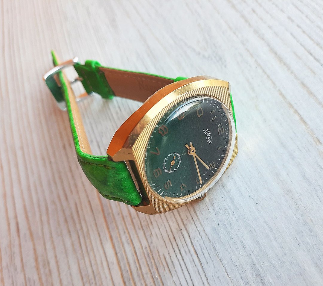 Zim Soviet mechanical mens watch green dial - Pobeda gold plated wind up watch - 男表/中性表 - 不锈钢 绿色