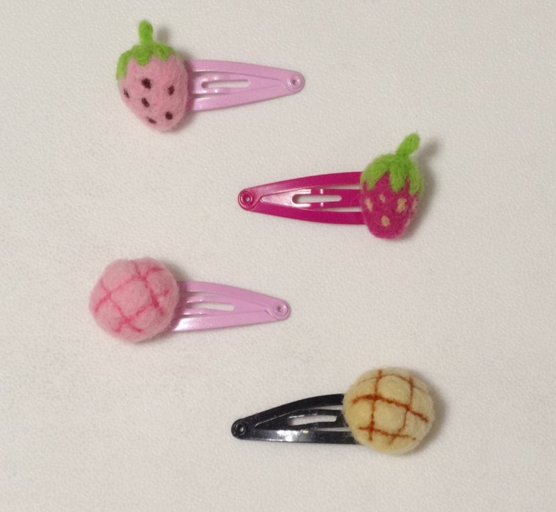 羊毛毡儿童发饰-一组4个 (草莓、菠萝面包) - 发饰 - 羊毛 多色