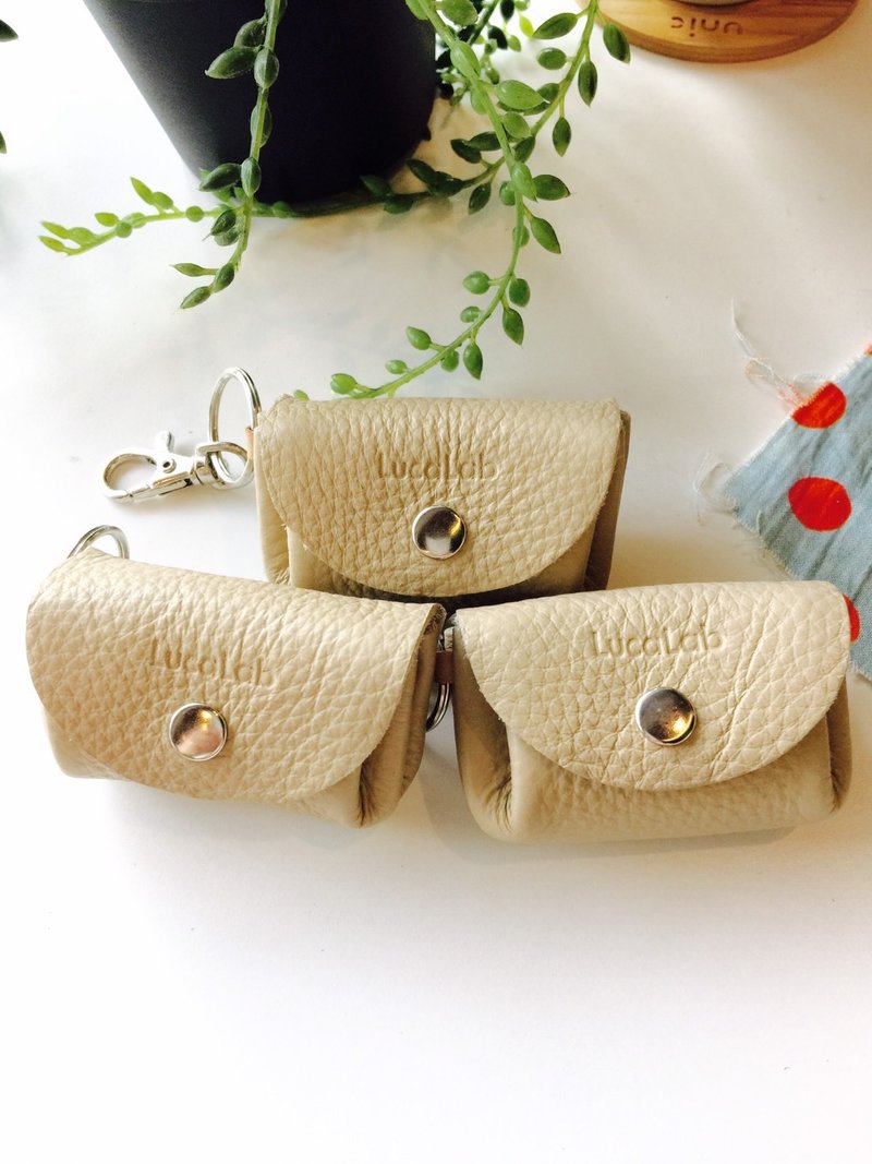 三层零钱包+钥匙圈 - 零钱包 - 真皮 卡其色