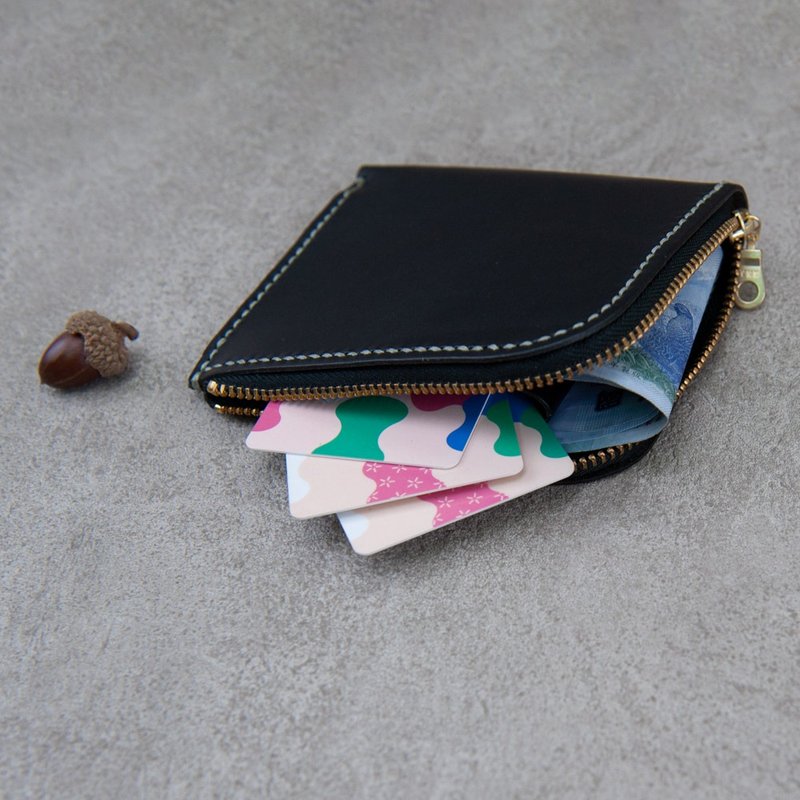 L型拉链皮夹 真皮零钱 皮革夹层 短夹 头层牛皮 手缝 口袋 银包 - 皮夹/钱包 - 真皮 多色