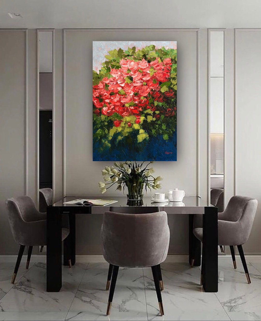 Original Oil Painting On Canvas Roses Impasto Art Flowers Painting Bouquet Art - 墙贴/壁贴 - 棉 多色
