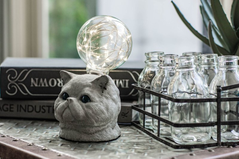 曙MUSE 水泥扁脸猫桌灯 LED灯 钨丝灯泡 USB灯 摆饰 猫 毛孩 - 灯具/灯饰 - 水泥 灰色