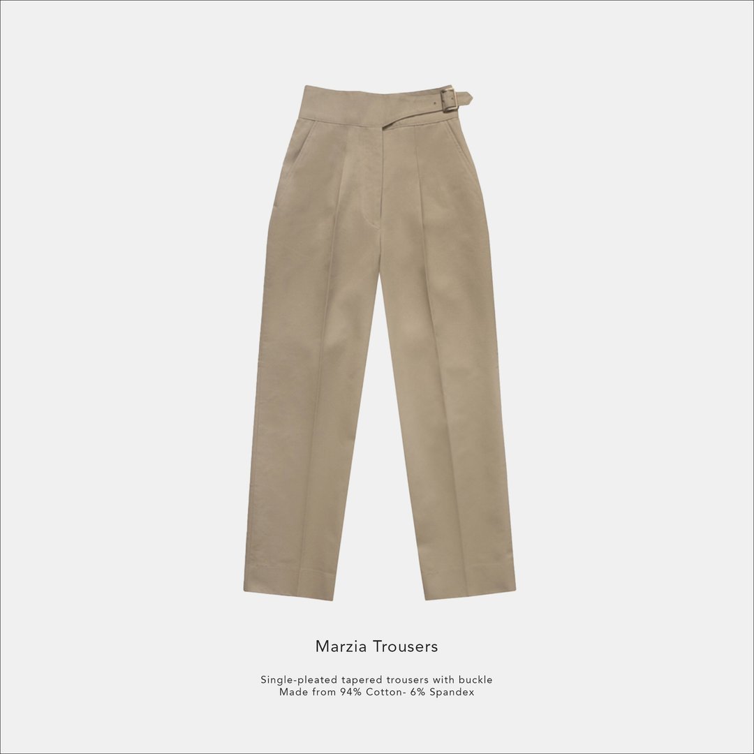 Marzia trousers / Beige / 100% Cotton - 女装长裤 - 其他材质 卡其色