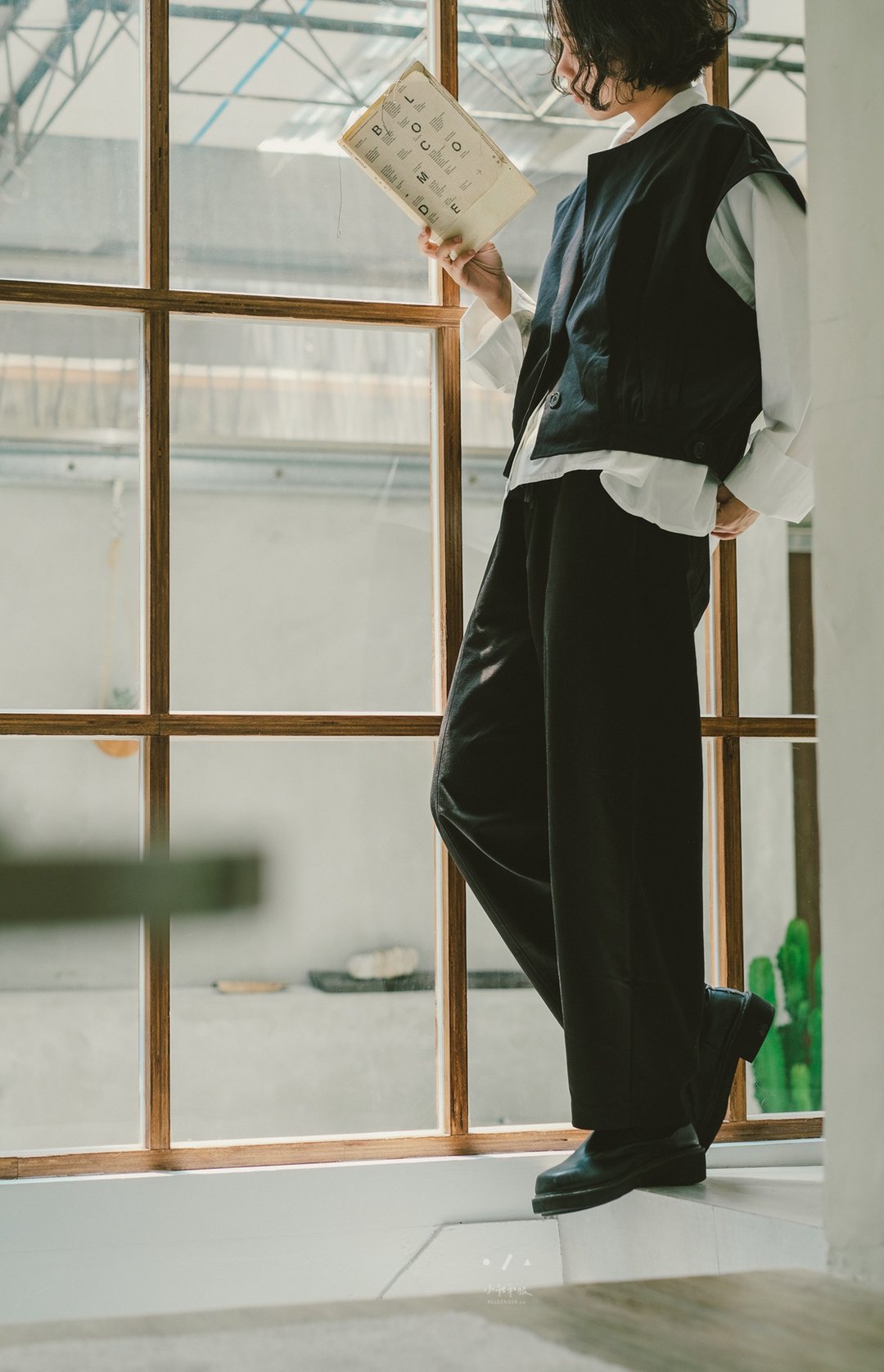 好感主役绑绳修饰西服宽裤 - 3色-修饰黑 - 女装长裤 - 棉．麻 黑色