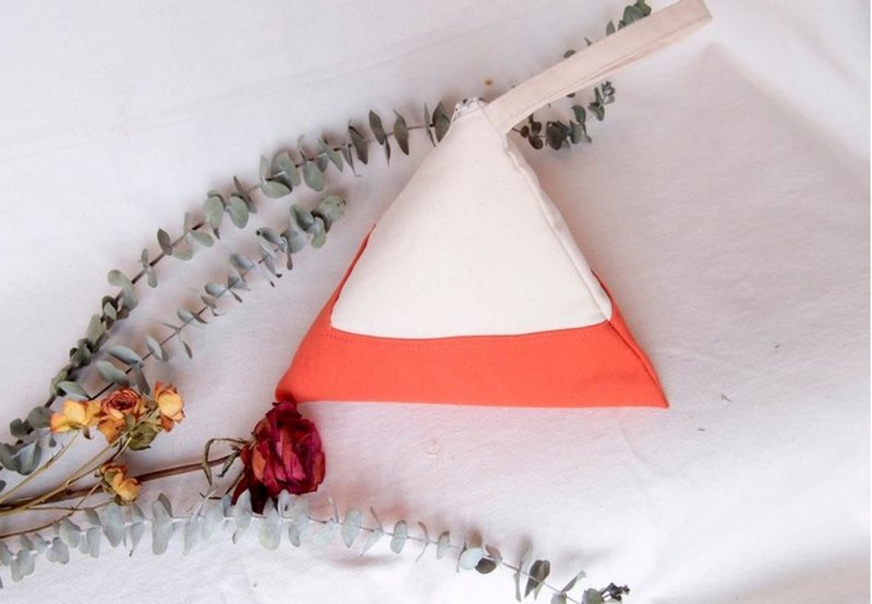 秋冬 暖色 干燥玫瑰 几何 三角 帆布 手拿包/提包 - 珊瑚 橘 (M) - 手拿包 - 棉．麻 橘色