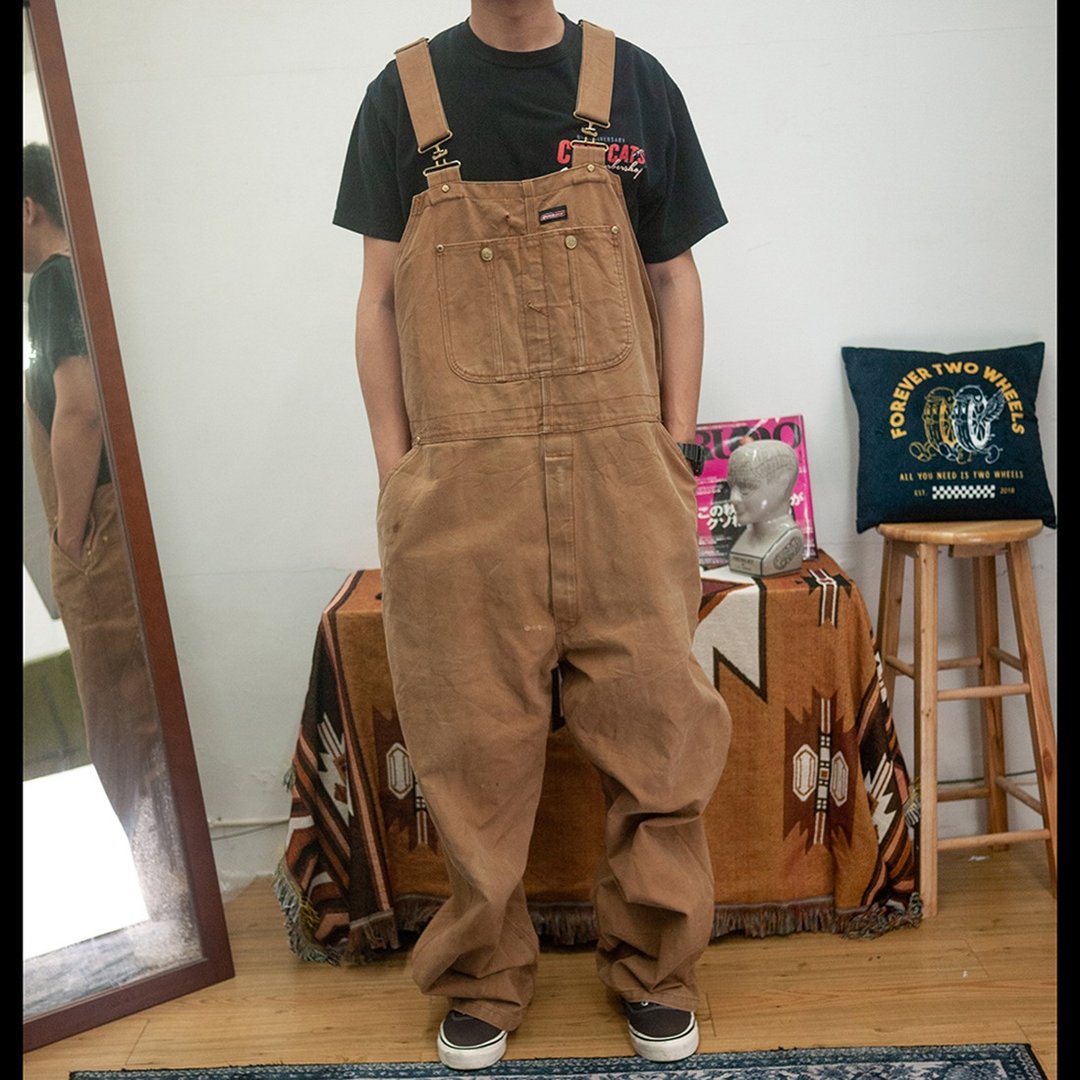 DICKIES 卡其 吊带裤 古着 overalls 二手 大尺寸 - 男士长裤 - 棉．麻 卡其色