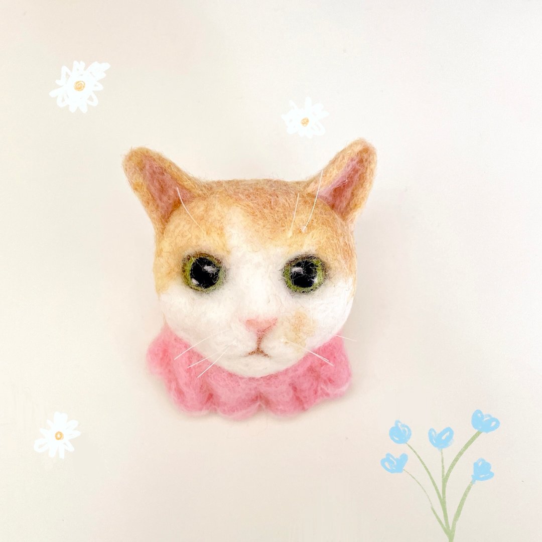 【只有一件】羊毛毡 / 米色花猫 / 猫咪 / 胸针 - 胸针 - 羊毛 