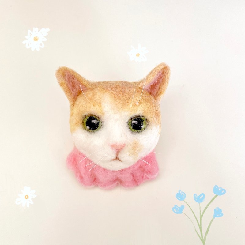 【只有一件】羊毛毡 / 米色花猫 / 猫咪 / 胸针 - 胸针 - 羊毛 