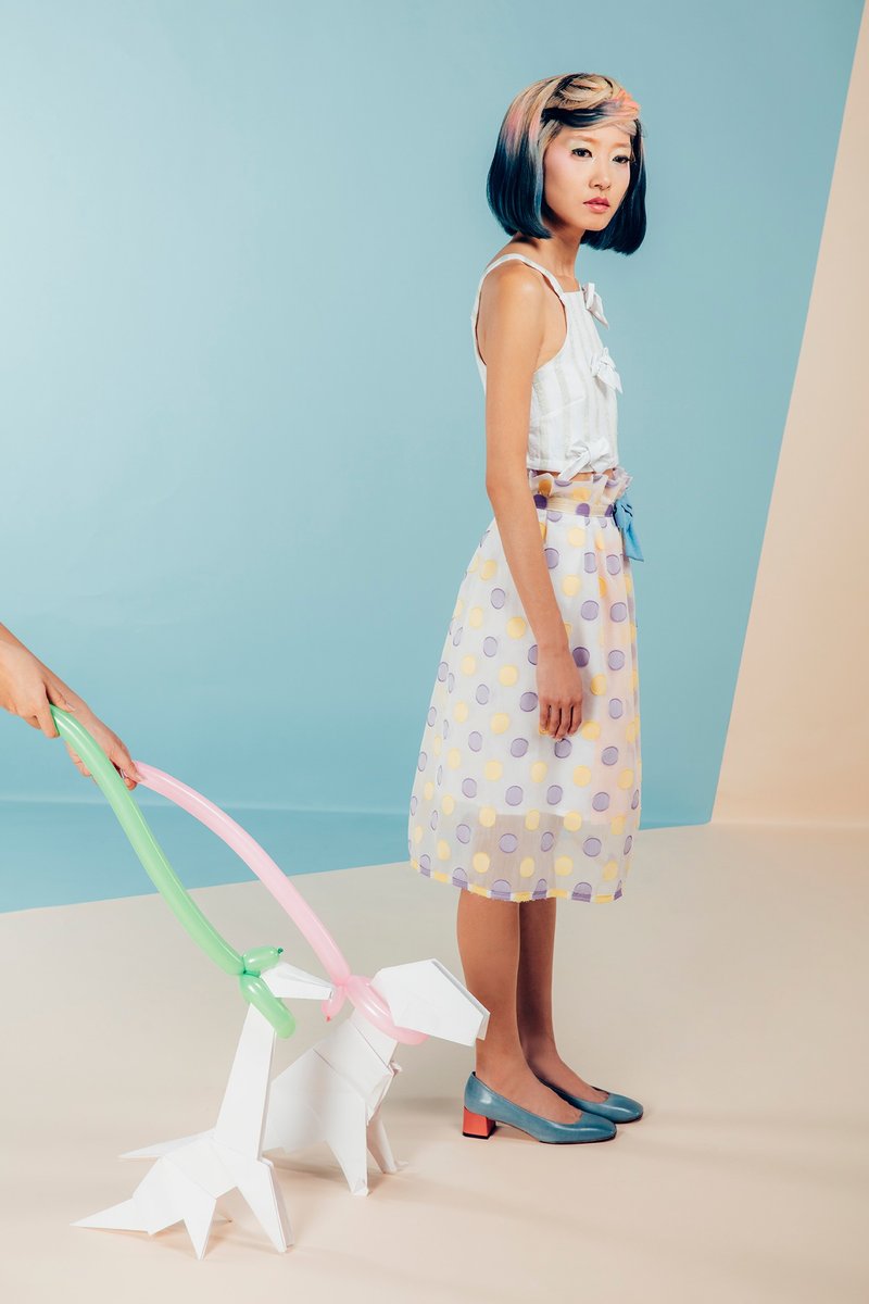 moi non plus 蝴蝶结点点可尔必思长裙 - 裙子 - 聚酯纤维 多色