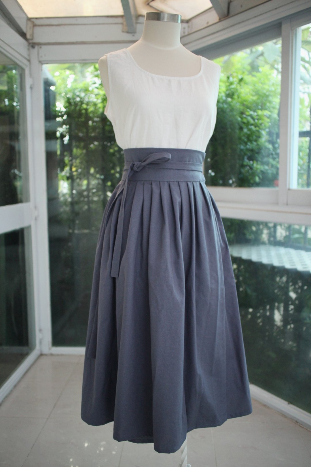 Handmade by Cherry 日常韩服 生活韩服 - 灰蓝色韩服裙 2016秋冬Pantone 素色 净色 牛仔 - 裙子 - 棉 蓝色