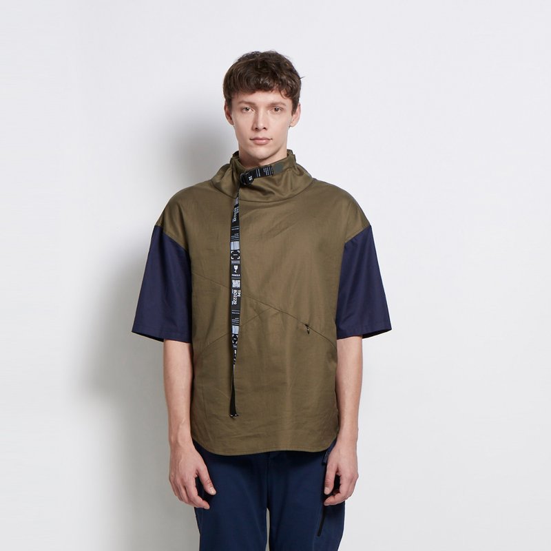 拉上瘾 - 大圆领防风五分袖上衣 - 墨绿 - 男装上衣/T 恤 - 棉．麻 绿色