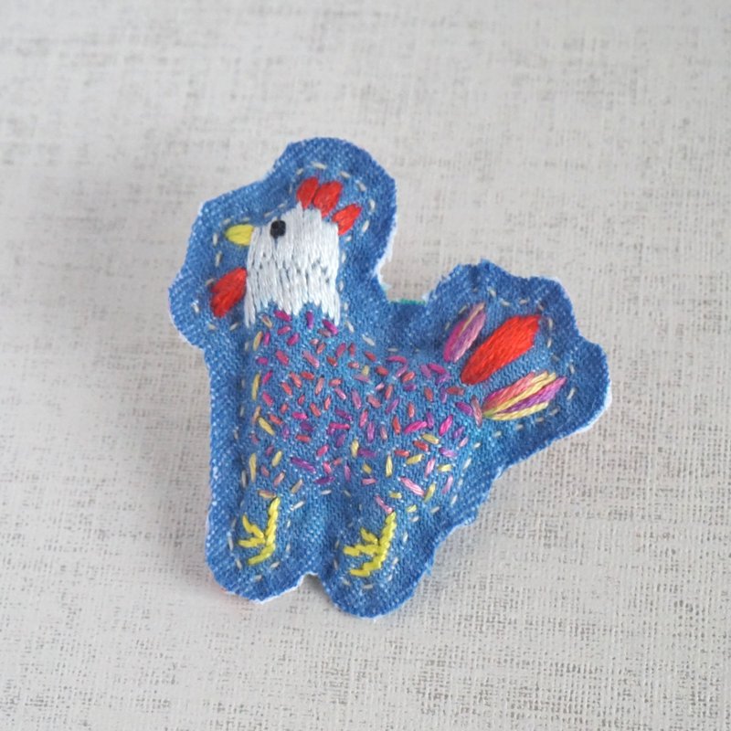 手工刺绣中国十二生肖胸针，鸡，定制 - 胸针 - 绣线 蓝色