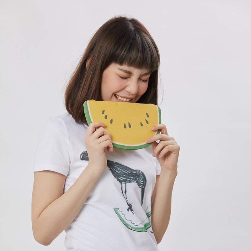 蔬果小物包/小玉西瓜 - 化妆包/杂物包 - 棉．麻 黄色