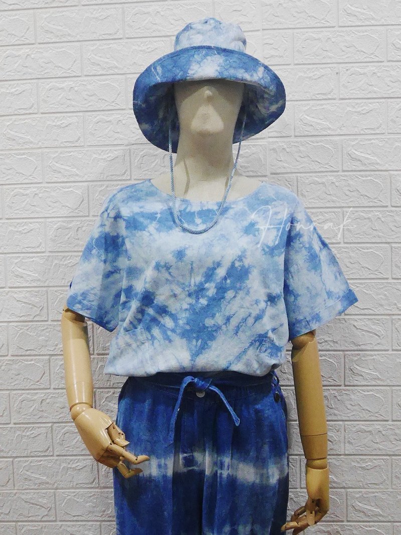 Wide Neck Indigo Blouse for Women - HOMRAK - 女装上衣 - 棉 蓝色