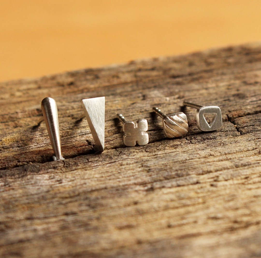 Goody Bag - Gimme 5 Set - 5 pairs of Minimal Silver Earrings / Handmade / 银耳环 - 耳环/耳夹 - 纯银 