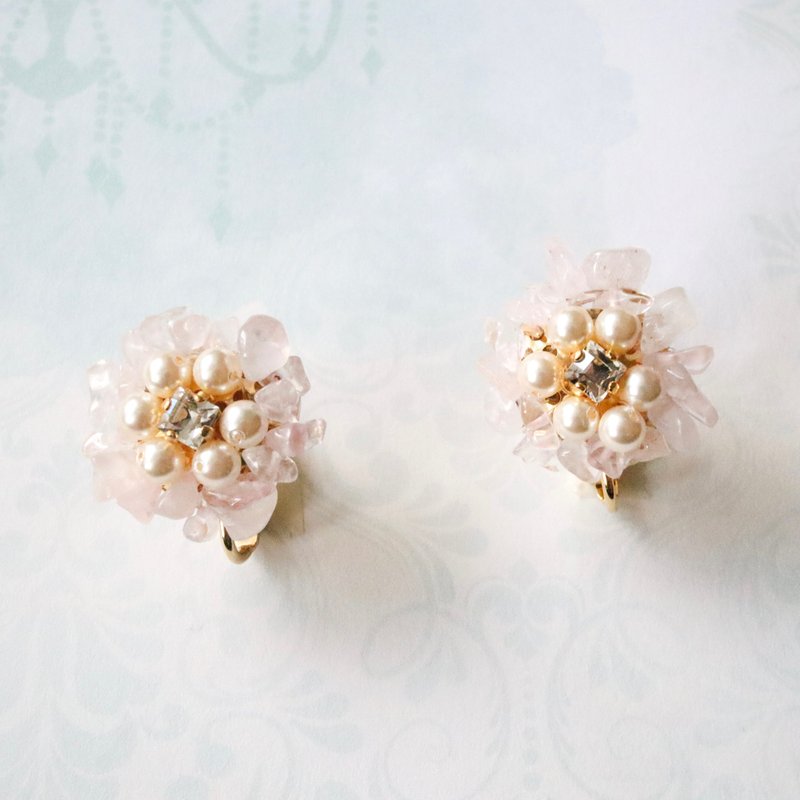 樱花色调玫瑰石英宝石耳环 - 耳环/耳夹 - 半宝石 粉红色