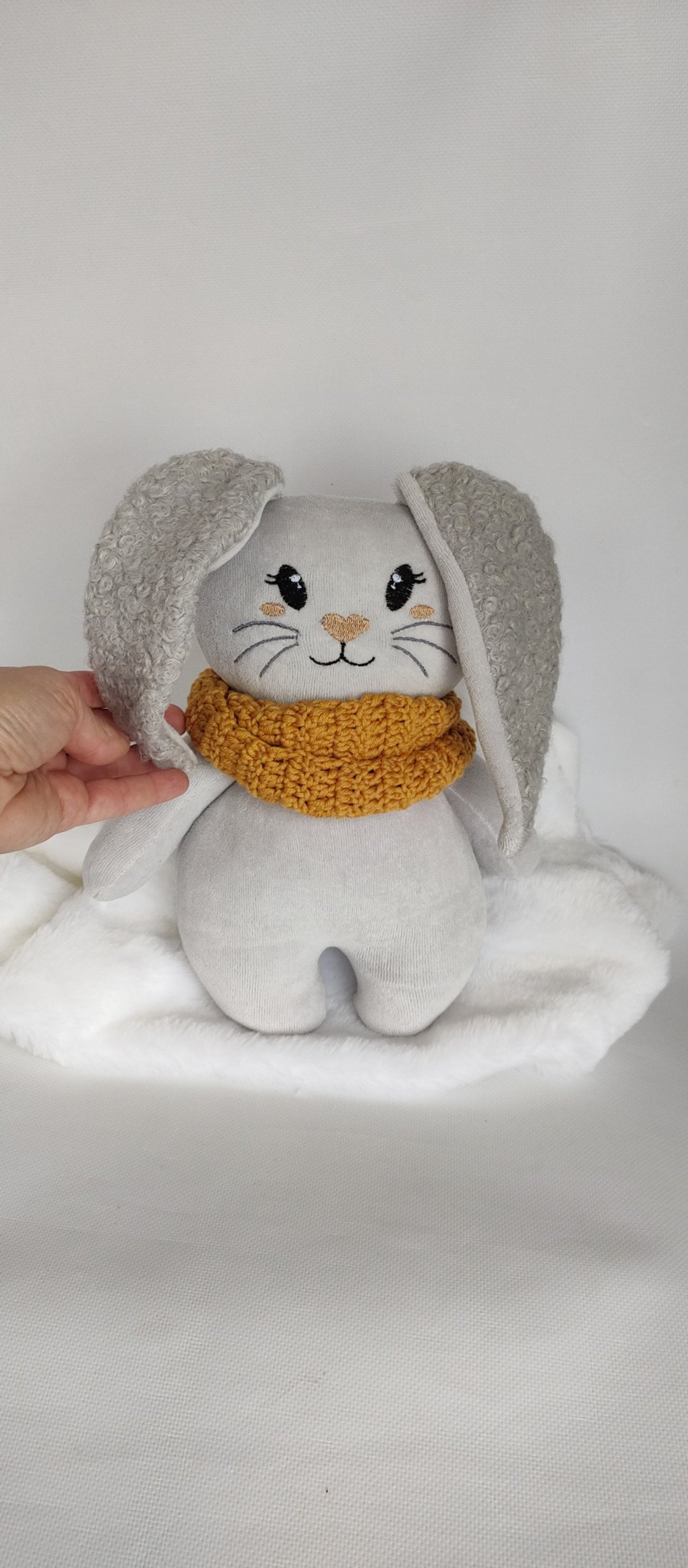 bunny, hare, rabbit gray cotton, boucle. textile toy tilda - 玩具/玩偶 - 棉 灰色