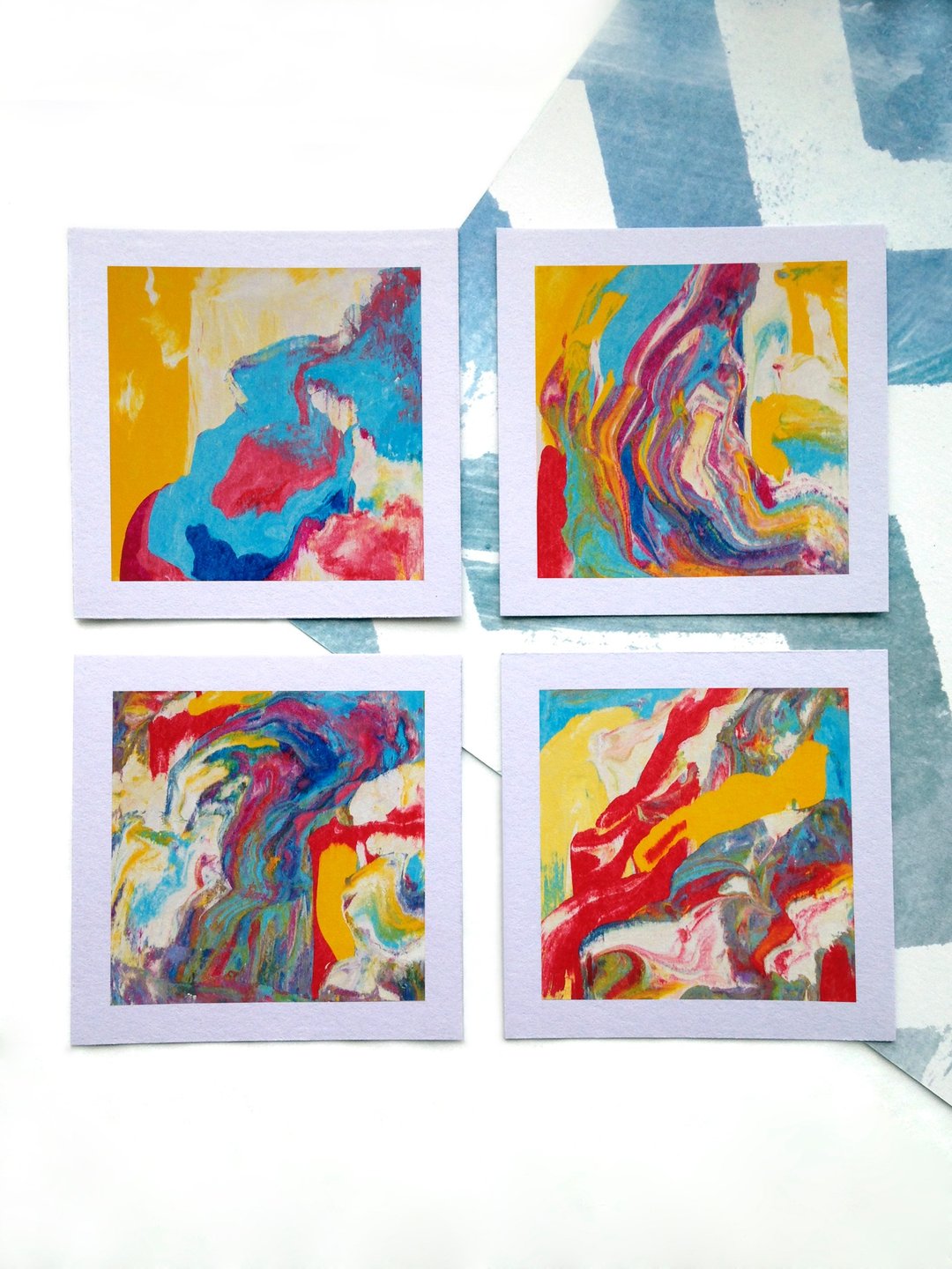 Abstract painting. Set of 4 little abstract paintings. Abstract landscape. - 海报/装饰画/版画 - 纸 蓝色