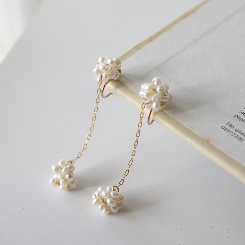【礼物】丰丰14KGF天然珍珠耳环耳针耳夹共用款 - 耳环/耳夹 - 珍珠 白色