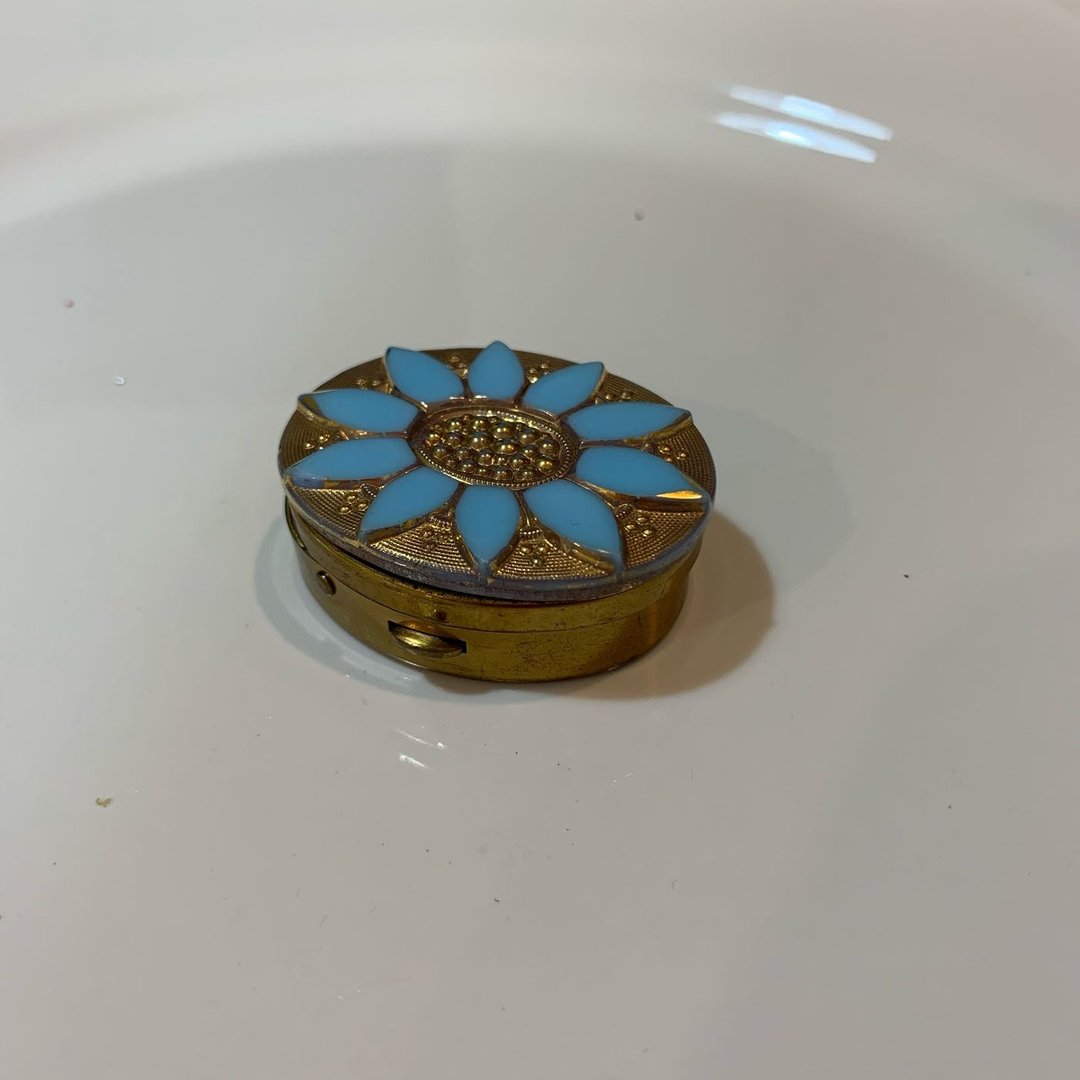 Vintage 蓝色珐琅花朵饰品盒 - 其他 - 其他金属 