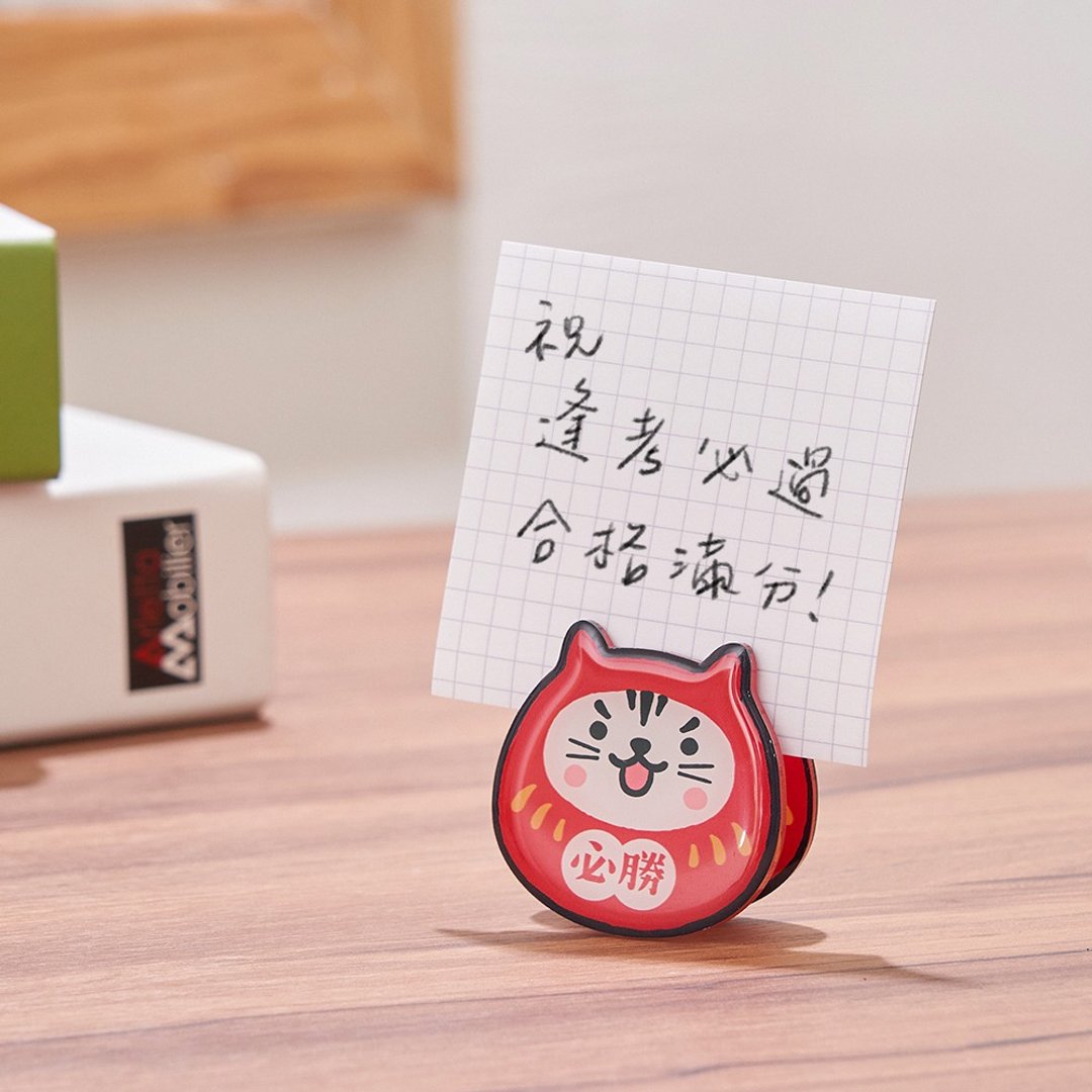 祈福达摩便条夹 必胜祈愿款 - HitoCat 吉豆猫 - 便条纸/标签贴 - 塑料 红色