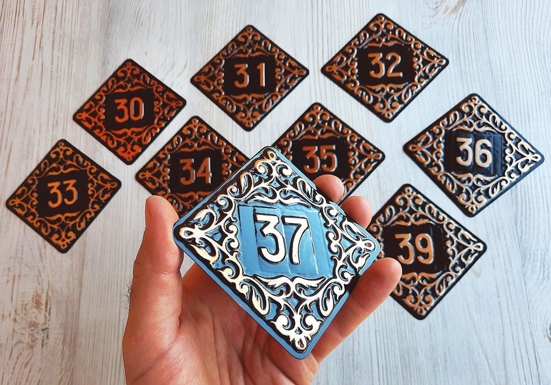 Decorative door number sign 37 - apartment rhomb door address plate vintage - 门帘/门牌 - 其他金属 黑色