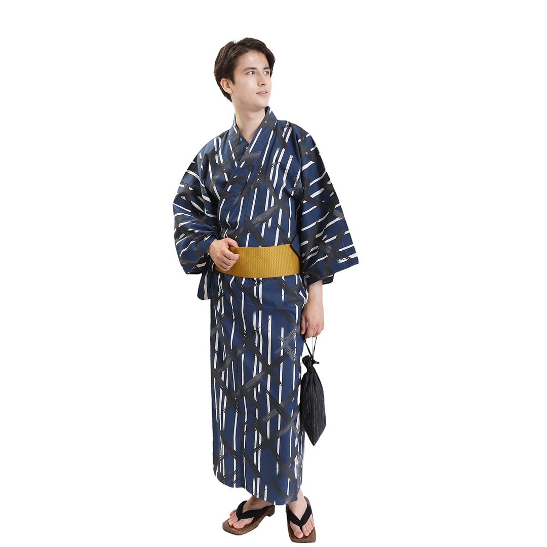 日本 和服 男 绵 浴衣 腰封 2 件 套组 L Z35-f1 yukata - 其他 - 棉 蓝色