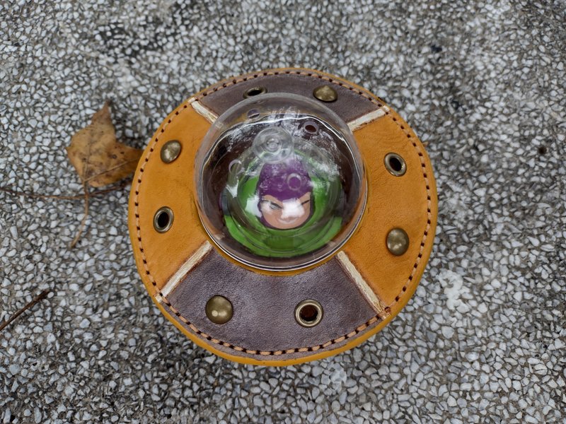 可爱迷你飞碟存钱筒 纯牛皮革 - 储蓄罐 - 真皮 橘色