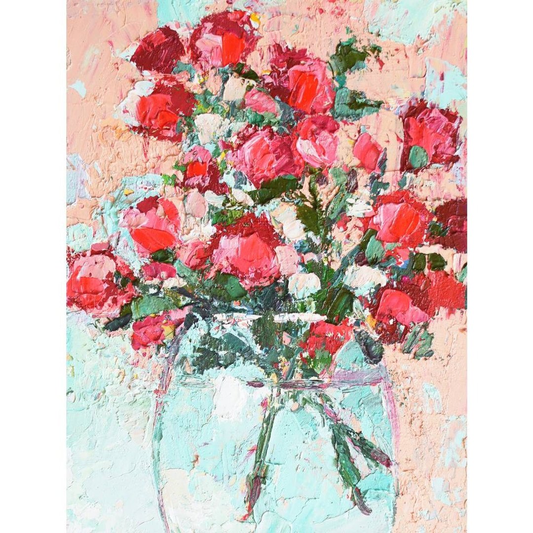 原创油画厚涂现代绘画当代红花 20x15 厘米 - 插画/绘画/写字 - 其他材质 红色