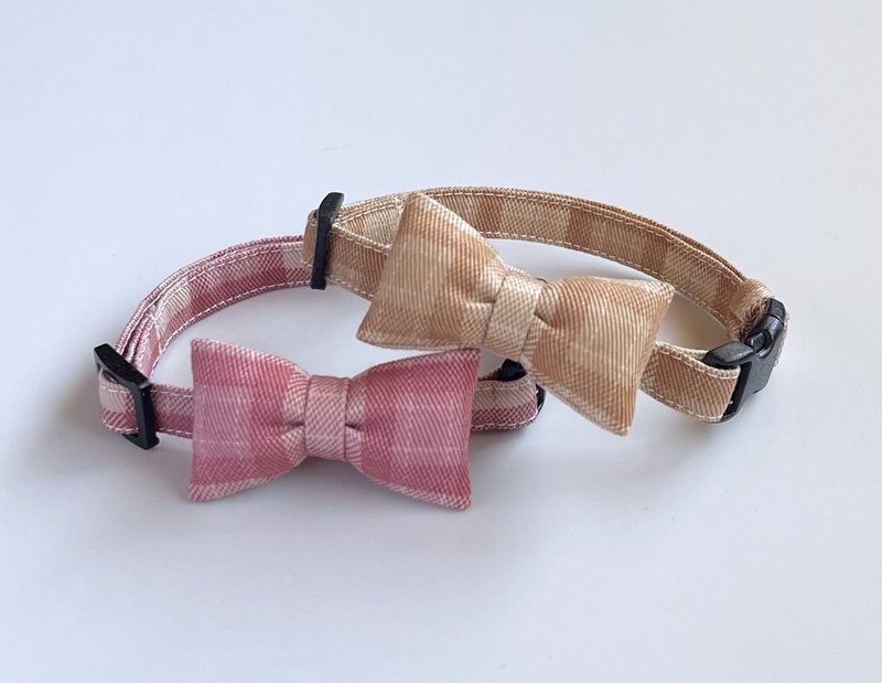 格纹 × 领结 领结项圈 猫咪项圈 - 项圈/牵绳 - 棉．麻 