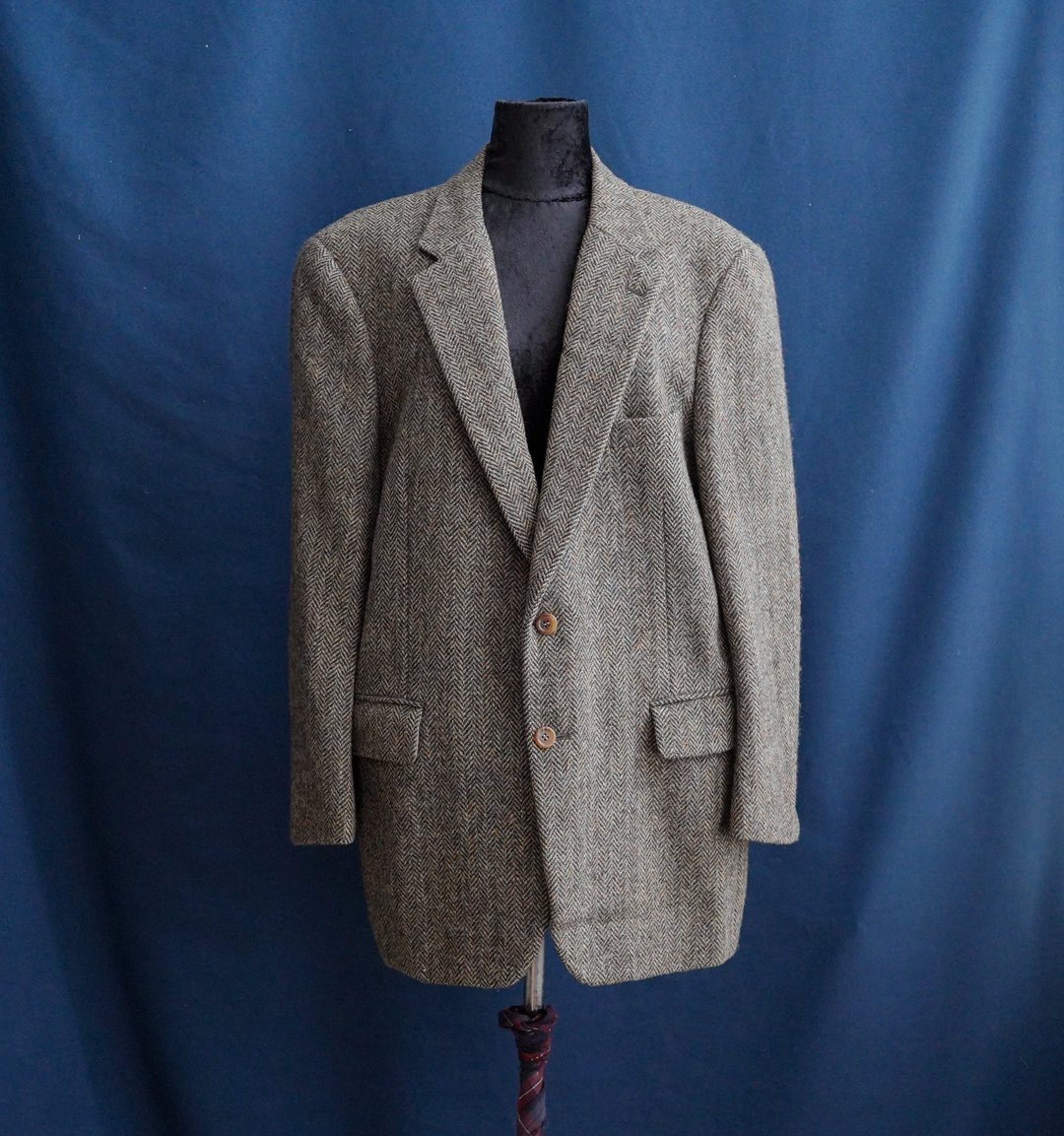 重磅品牌人字纹羊毛西装外套大衣中古古着外套 vintage - 男装西装外套 - 棉 卡其色