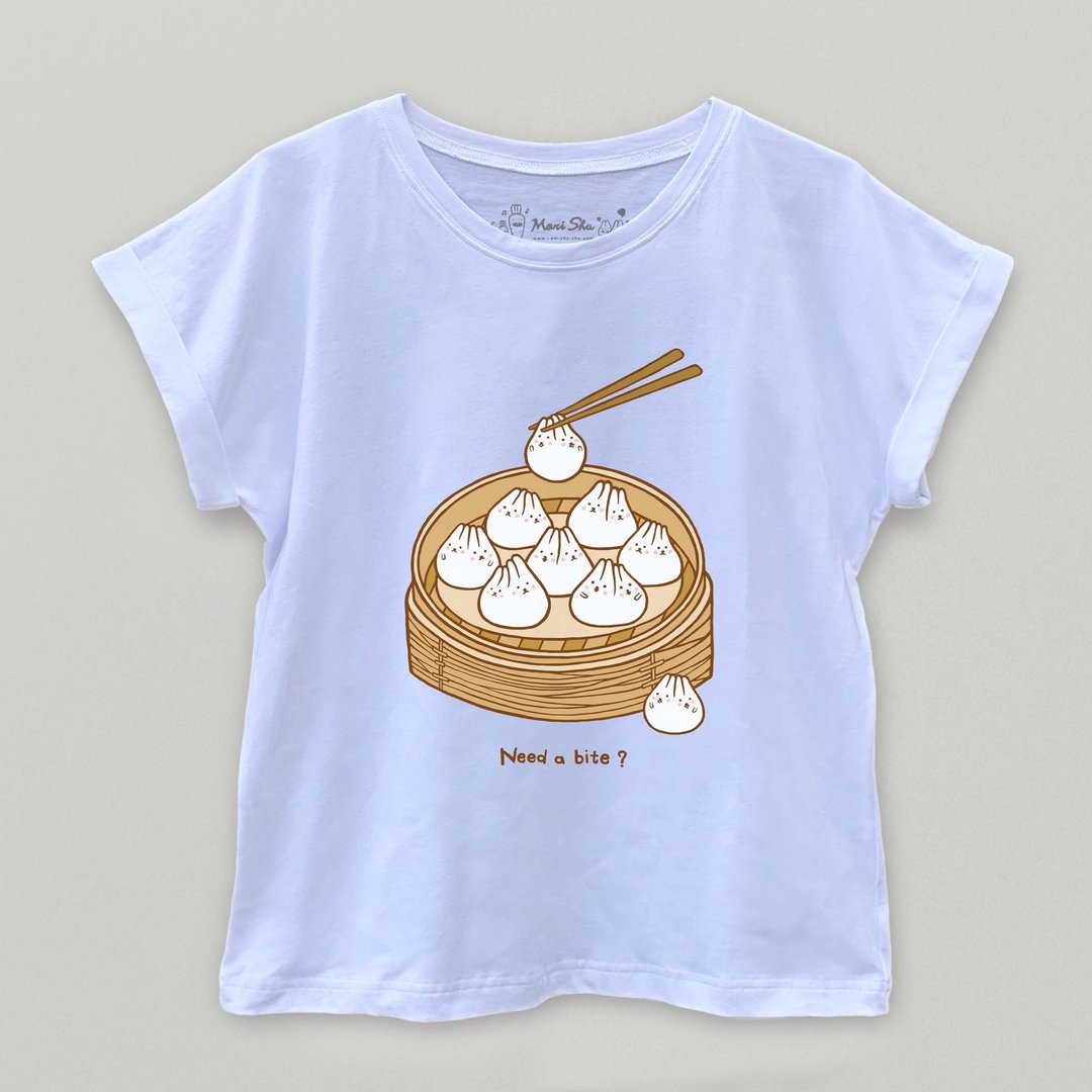 麻糬兔小笼包 T-shrit - 女装 T 恤 - 棉 白色