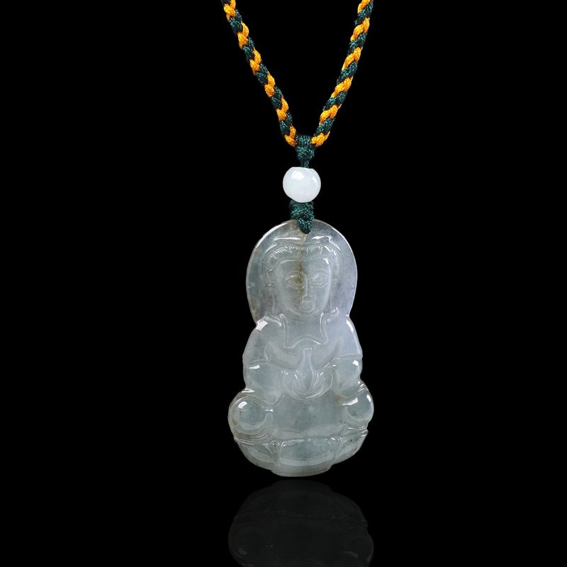 冰种飘绿翡翠观音菩萨项链 | 天然缅甸玉翡翠A货 | 送礼 - 项链 - 玉石 绿色