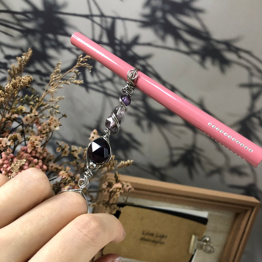 316L不锈钢 紫水晶手作烟托 项链 夹菸器 防烟味 水晶菸托 - 吊饰 - 不锈钢 紫色
