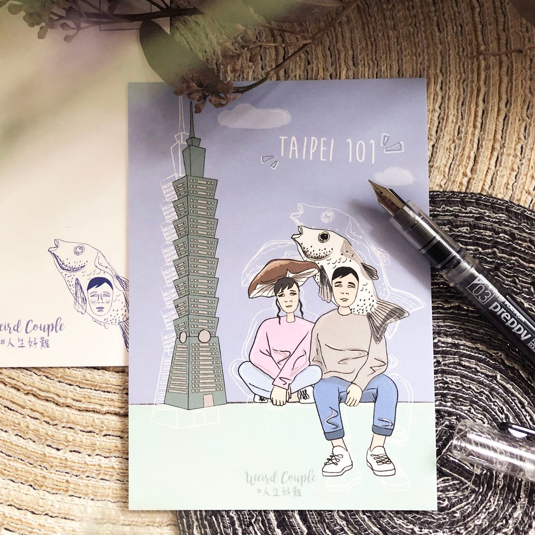 我们在台北101 插画明信片一张 - 卡片/明信片 - 纸 多色