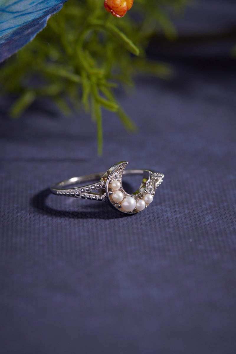 淡水珍珠 新月 金/银 纯银 戒指 - 戒指 - 纯银 