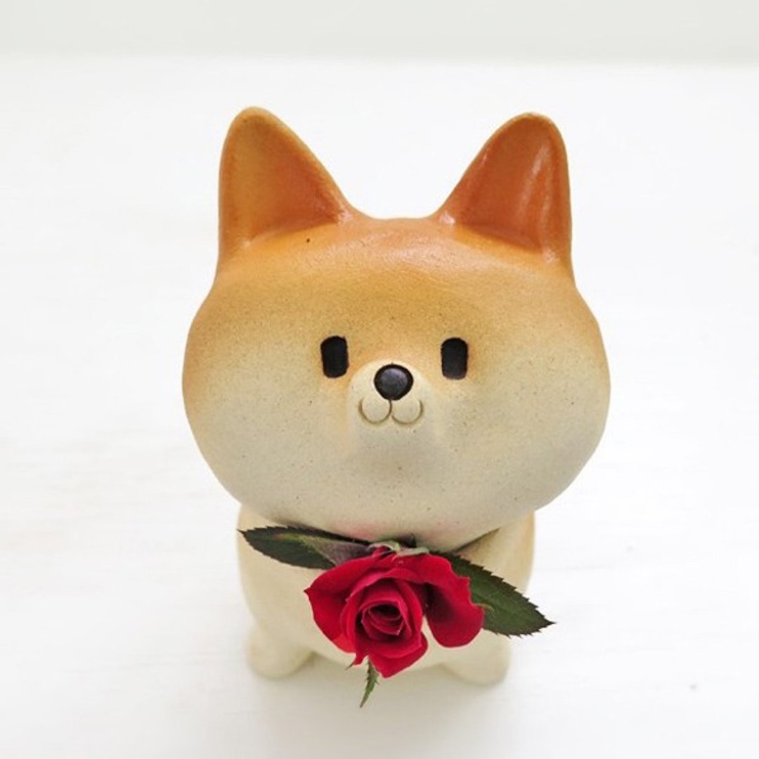 Single-flower vase of Shiba Inu type Shiba Inu is Japanese dog. White Shiba Inu-workshop - 植栽/盆栽 - 陶 橘色