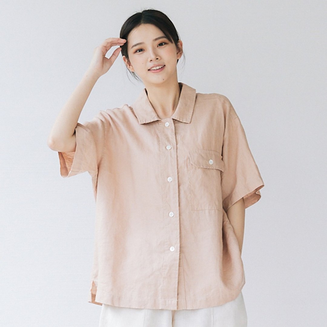 【Simply Yours】率性亚麻口袋衬衫 粉F - 女装衬衫 - 棉．麻 粉红色
