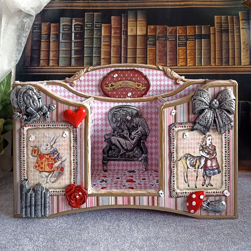 玫瑰爱丽丝桌面收纳盒、笔刷架、化妆品收纳盒、化妆品收纳 - 笔筒/笔座 - 木头 粉红色