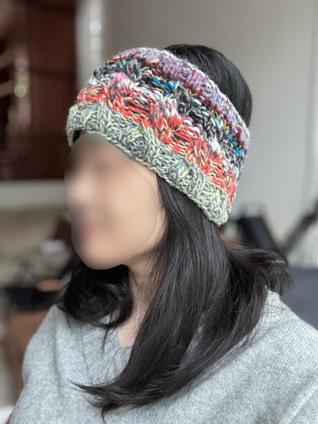 极暖/紫绿杂线配色麻花纯羊毛线手工编织保暖绒毛防风发带运动头 - 发饰 - 羊毛 绿色