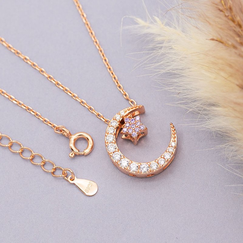 Devalier Birthstone Necklace Women's Accessories Gold Silver 925 Crystal Moon Star Wrapping December Birthday Gift Tanzanite Color - 项链 - 其他金属 金色