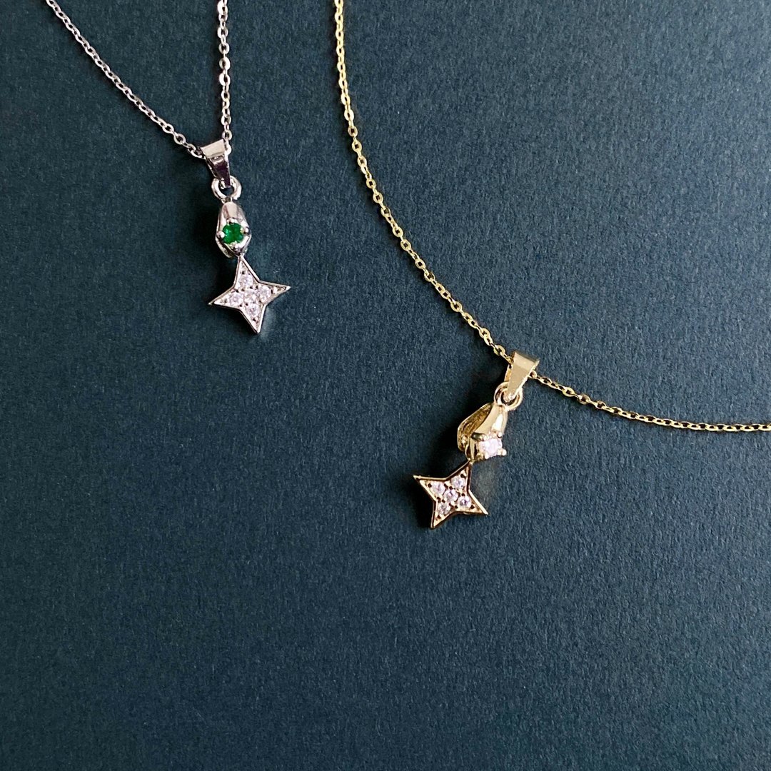 十字星守护星纯银镀白金项链 锆石 - 耳环/耳夹 - 其他金属 银色