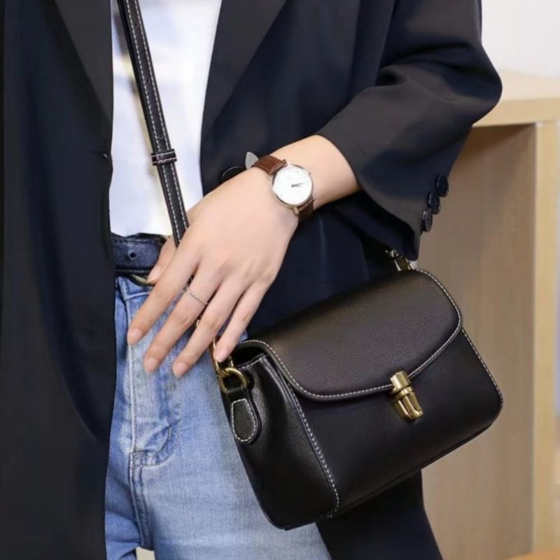 真皮女侧包 斜挎包 手提包  真皮 轻奢高级真皮包 生日礼物 - 侧背包/斜挎包 - 真皮 绿色