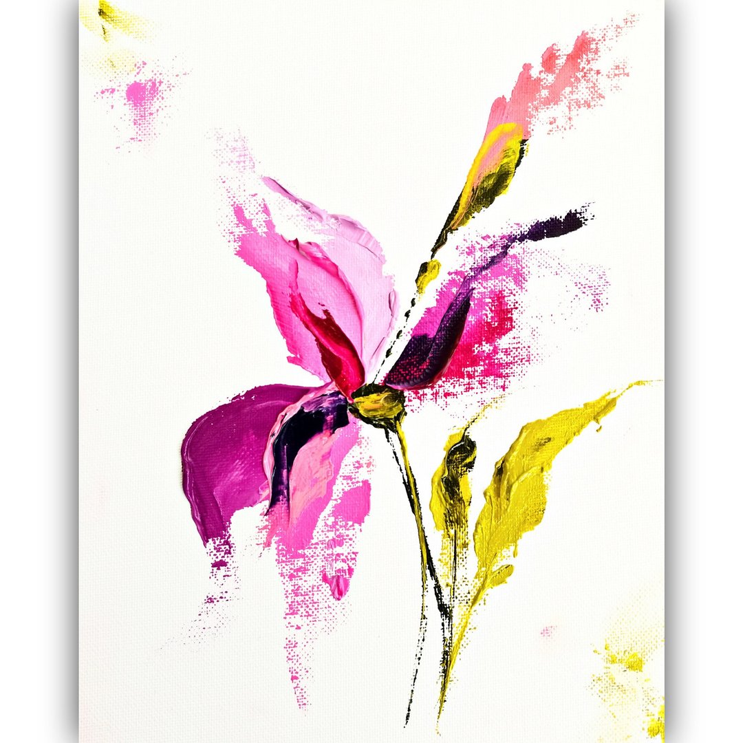 Iris Painting Floral Original Art Flower Impasto Oil Painting Iris Wall Artwork - 海报/装饰画/版画 - 棉 粉红色