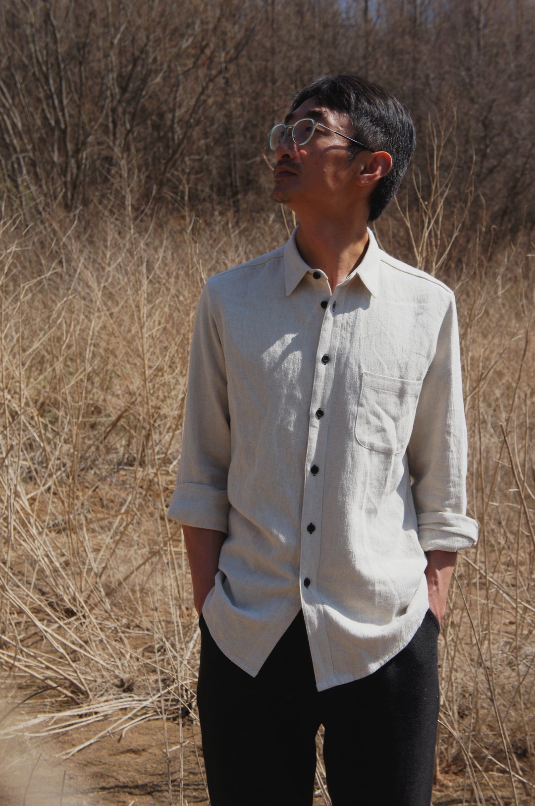 汉麻原色翻领衬衫 hemp basic men's shirt - 男装衬衫 - 棉 白色