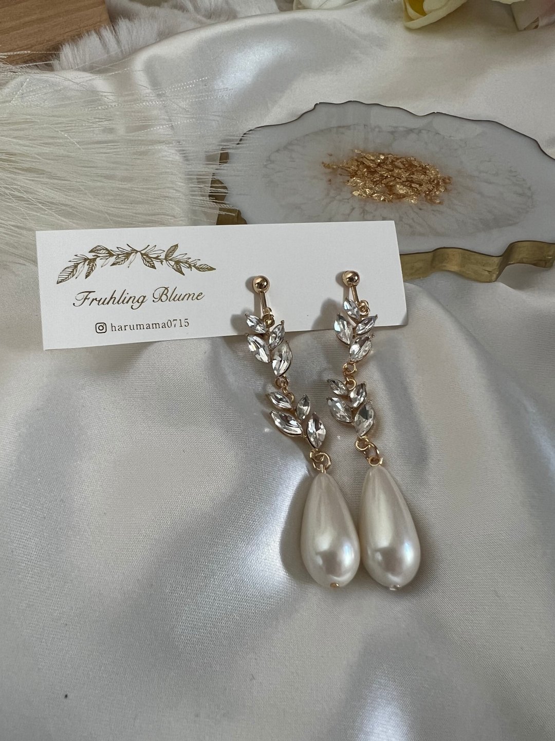 wedding wedding bridal bijou earrings drop pearl formal - 耳环/耳夹 - 其他金属 金色
