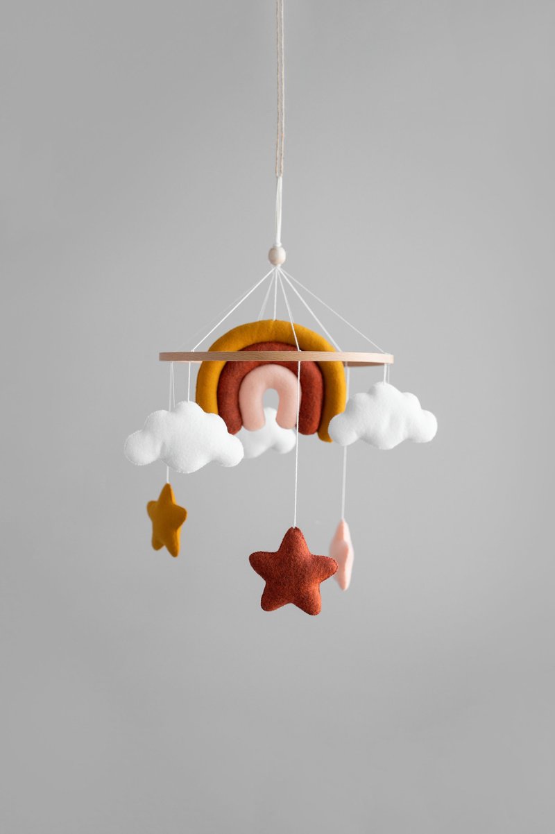 Baby mobile rainbow, clouds nursery mobile, neutral baby mobile - 玩具/玩偶 - 环保材料 多色